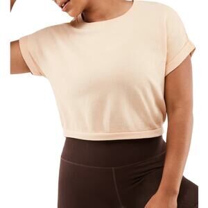 Fabletics Cassie Womens Short Sleeve Light Peach Crop Sweatshirt Size XXL